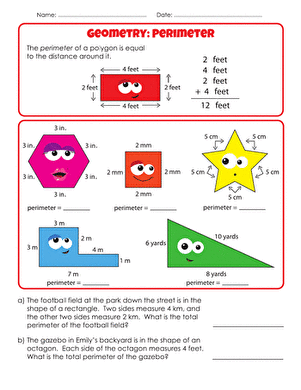Students engaged in calculating the perimeter of different polygons on a worksheet