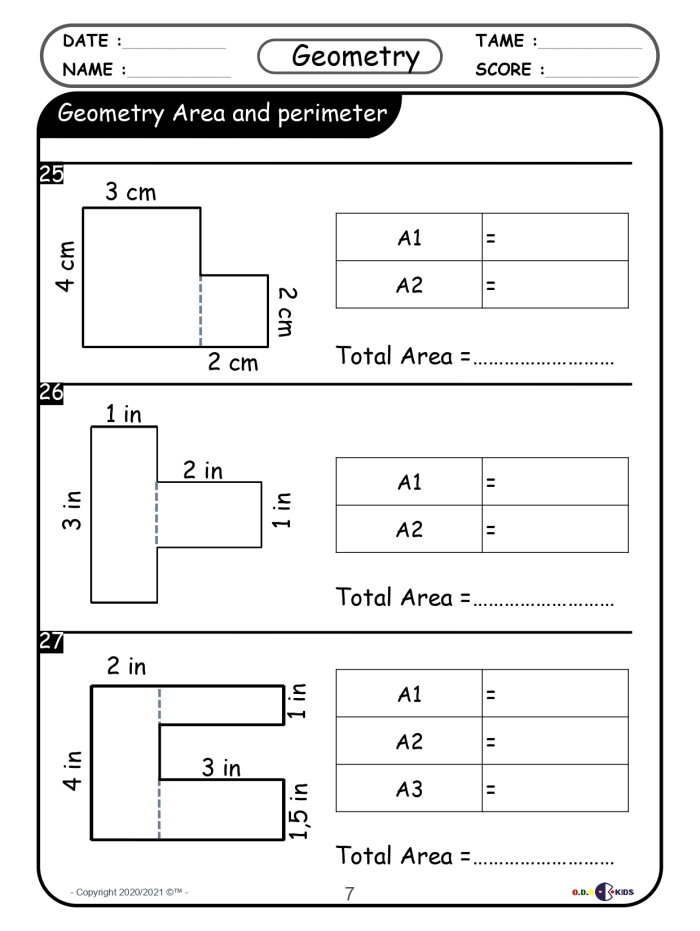 Children working on a perimeter worksheet featuring various polygons for geometry practice