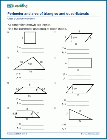 Third grade students working on a geometry worksheet focused on calculating the perimeter of various polygons