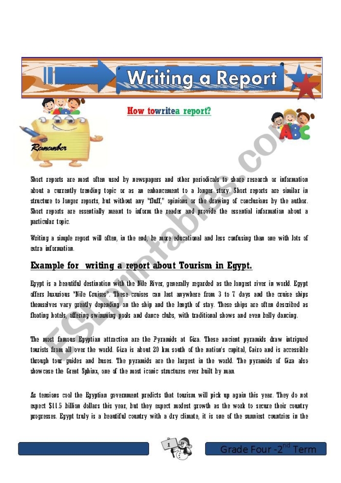 Educational resource for writing book reports aimed at third grade students Writing the Report worksheet for third graders focusing on geometry concepts