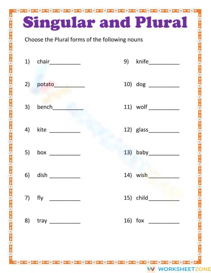 Worksheet for third graders focusing on singular and plural nouns in grammar practice