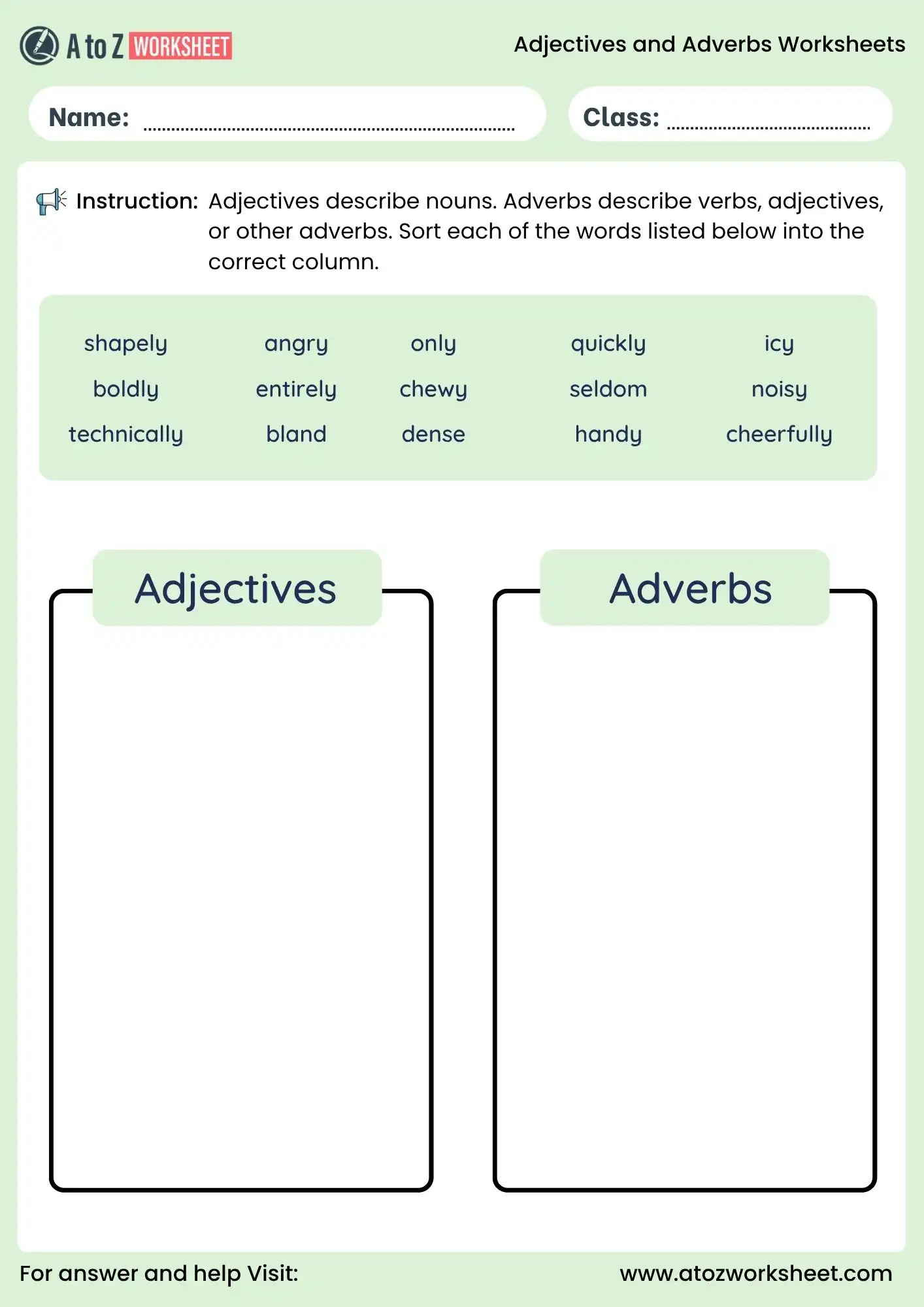 Third grade students practice identifying and sorting adjectives adverbs and verbs on this grammar worksheet