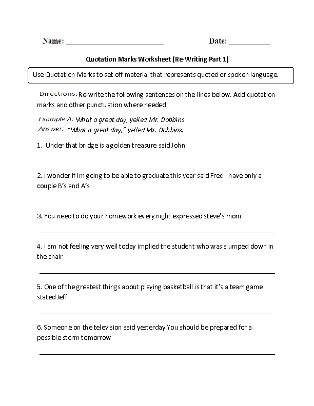 Quotation Marks Worksheet for Third Grade Civics Lesson 19 Third grade student completing a grammar exercise on using quotation marks correctly for civics lessons