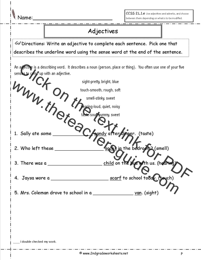 Third grade students practicing word categorization with an Adjectives and Adverbs and Verbs Oh My worksheet