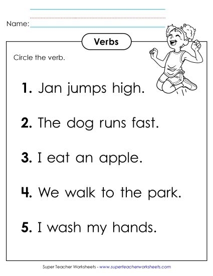 Children working on a Verb Practice worksheet focused on subject-verb agreement