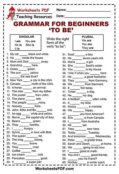 Engaging activity for practicing state of being verbs in English grammar Worksheet featuring the verb "to be" for third graders focusing on grammar skills
