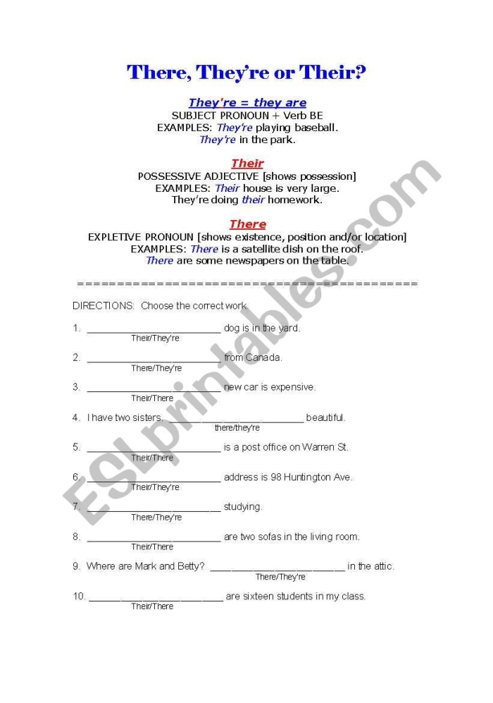 There Their or They're Worksheet Practice for Grade 3 Image 24 Third grade grammar worksheet focusing on the correct usage of there their and they're 24