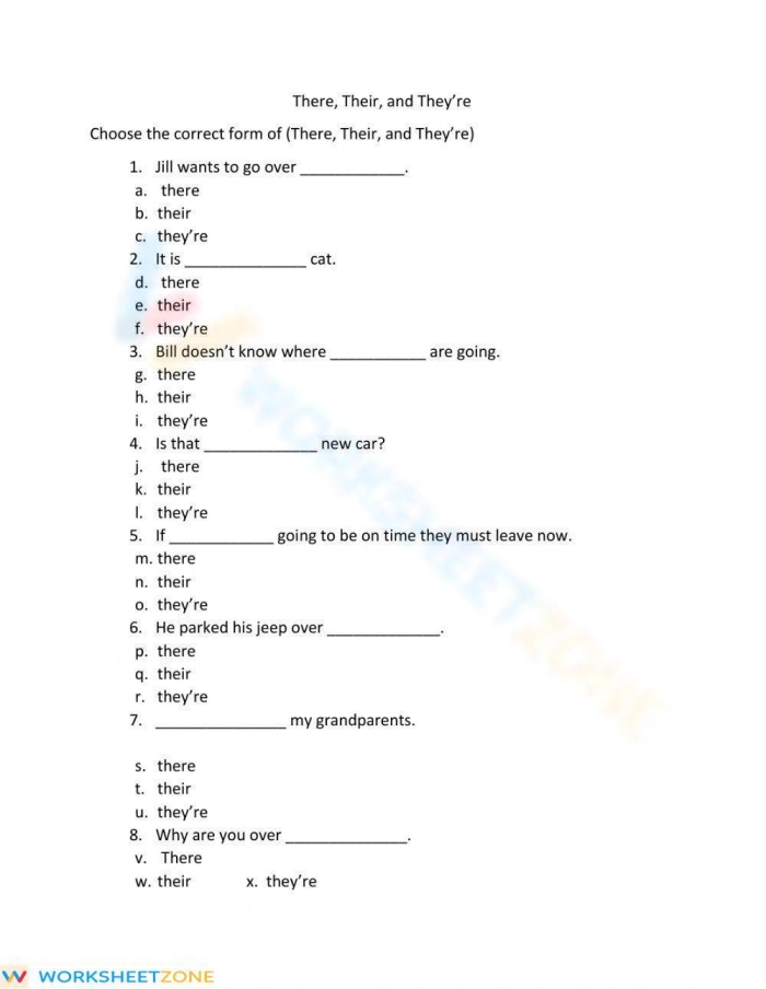 There Their or Theyre Worksheet 10 Third Grade Homophone Practice Third grade student completing a grammar worksheet about using there their and theyre correctly