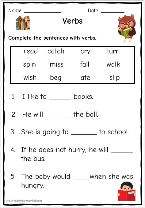 Third grade student completing a grammar worksheet on changing verb endings to -ed and -ing