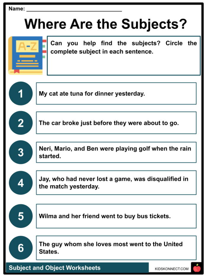 Third grade students engaging with the It's Grammar Time worksheet focused on subjects, verbs, and objects. Educational worksheet illustration for mastering sentence structure concepts.