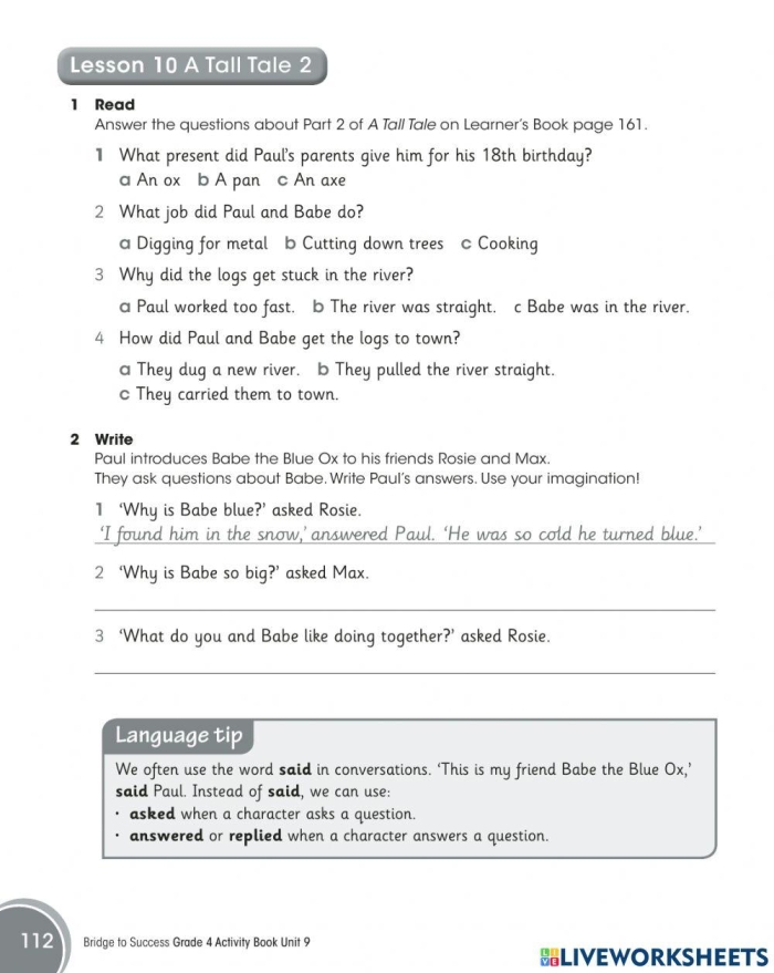 A Tale of Two Texts worksheet for practicing compare and contrast skills A worksheet for third graders comparing two fiction texts in a grammar exercise