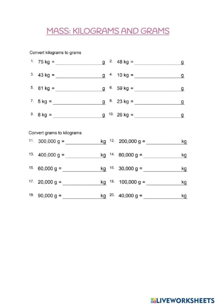 Engaging hands-on activity for teaching metric units of weight and mass Worksheet featuring measurement word problems focused on grams and kilograms for third graders