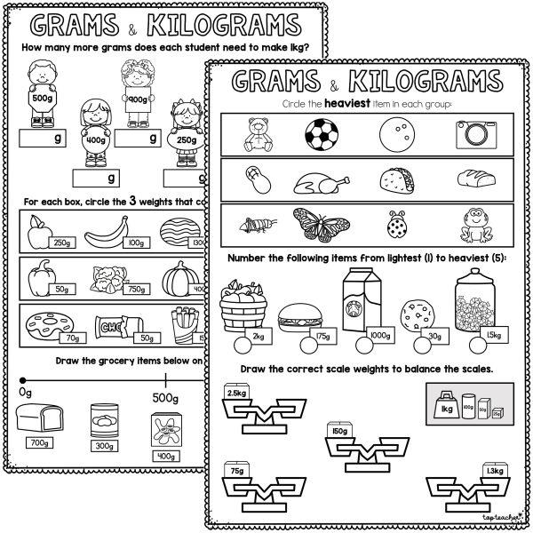 Engaging measurement worksheet focusing on grams and kilograms for young learners Worksheet for teaching third graders about grams and kilograms as metric units of mass
