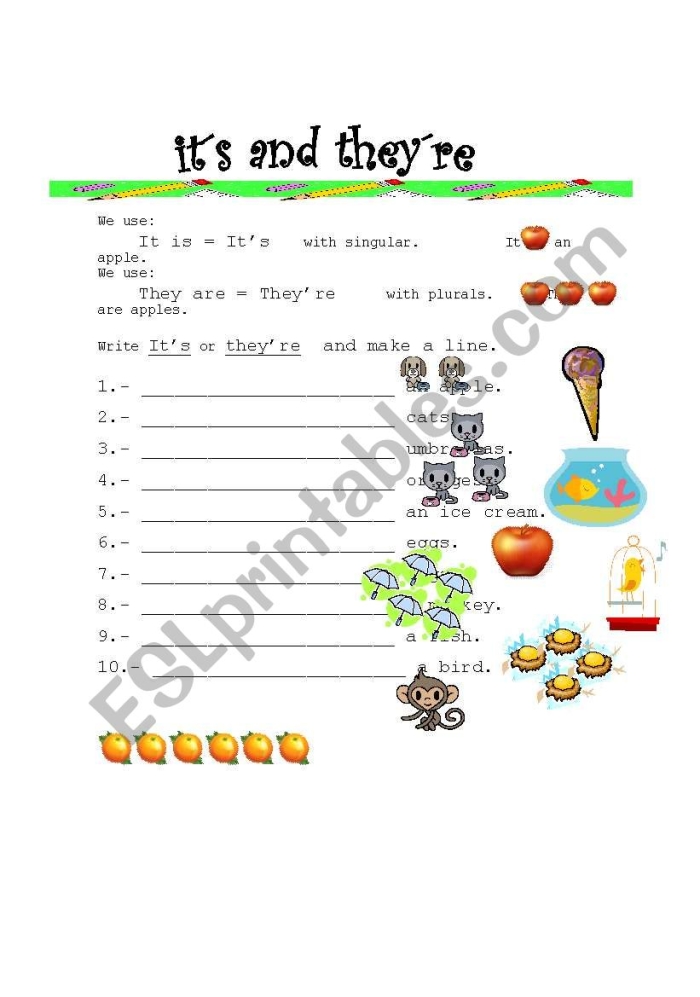 Worksheet for third graders practicing homophones with fill-in-the-blank exercises on its and it's