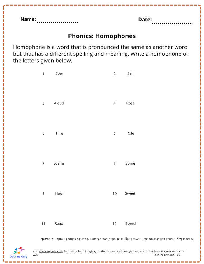 Homophone story worksheet featuring a playful monster theme for third graders