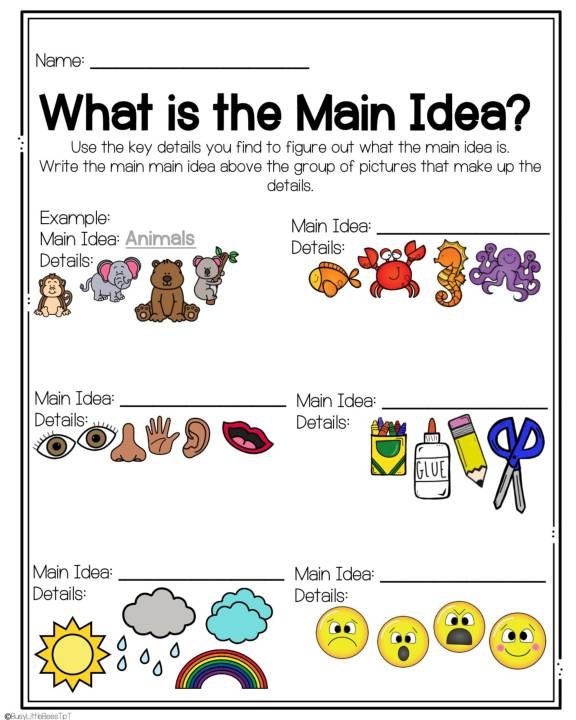 Worksheet featuring icebergs to help third graders identify main ideas and supporting details in nonfiction texts