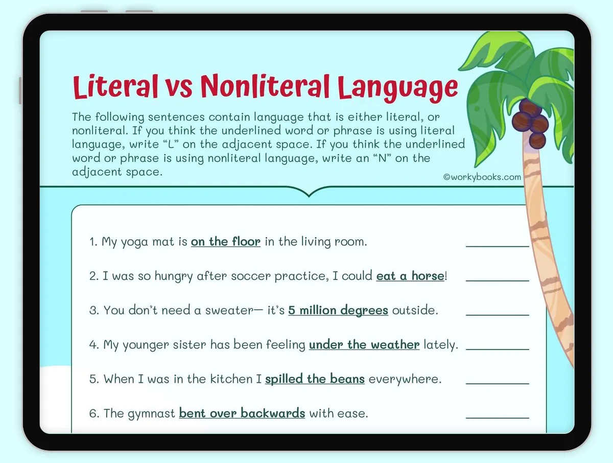 Worksheet featuring idioms with context clues for third graders