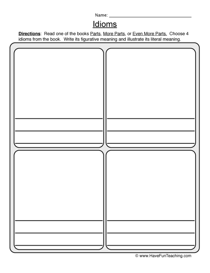 Idioms in Context Worksheet for Third Grade Students Worksheet featuring common English idioms in context for third graders