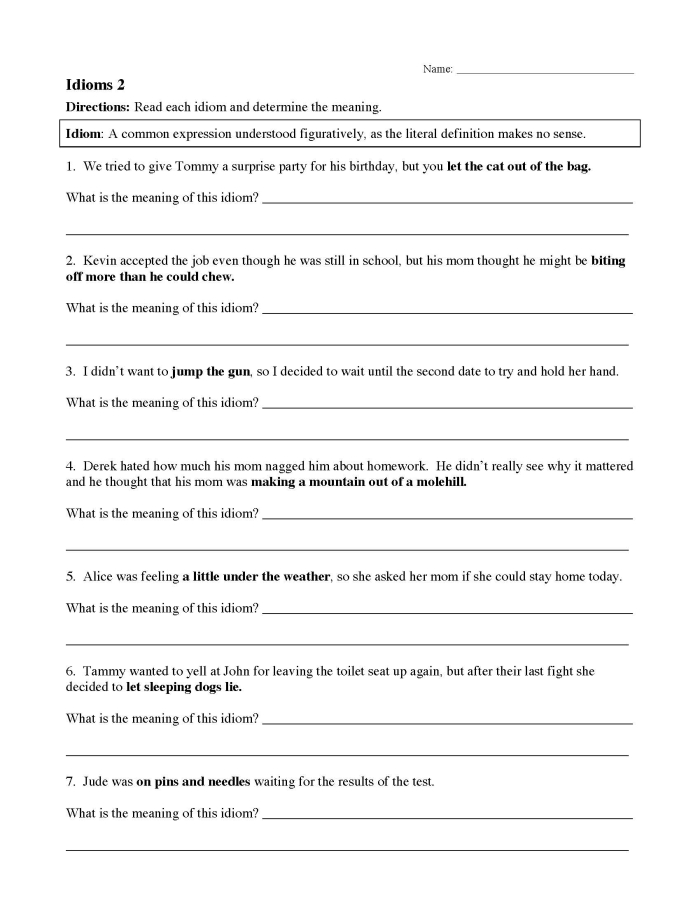 Worksheet image for reviewing idioms in a fun and interactive way Third grade students engaging with the "Tell Us What You Think!" idioms worksheet