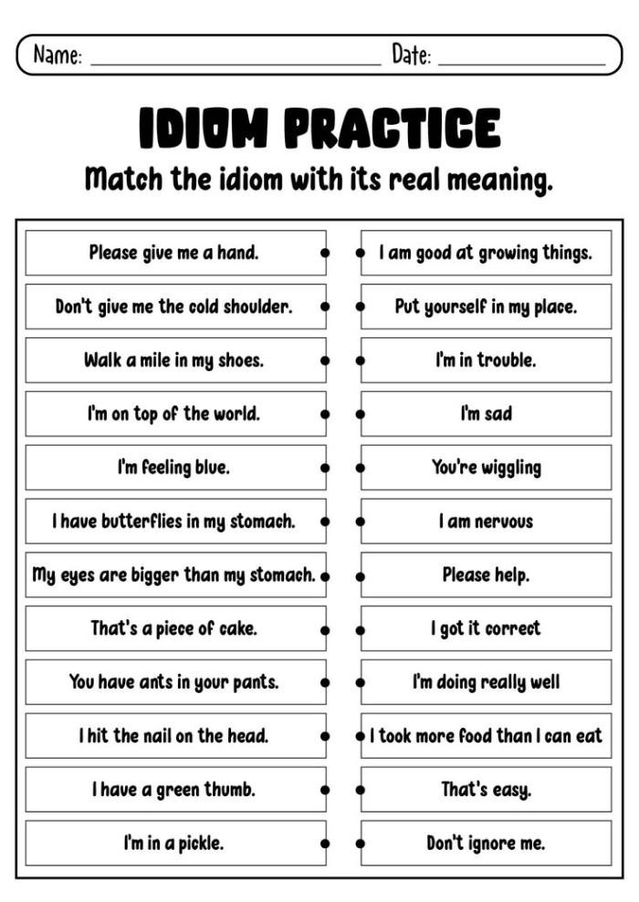 Idioms worksheet titled "Tell Us What You Think!" focused on figurative language Worksheet for third graders to interpret idioms and express their thoughts