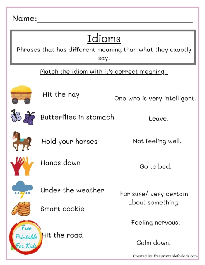 Numbers and Counting worksheet for Third Grade A colorful worksheet featuring idioms and their meanings for third graders learning about numbers and counting. Engaging Idioms: Picture This! worksheet for enhancing vocabulary skills in third grade.