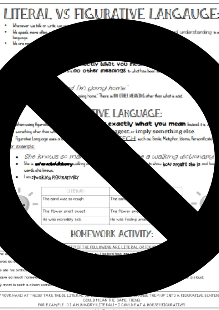 Worksheet activity for third graders exploring idioms through literal and nonliteral examples