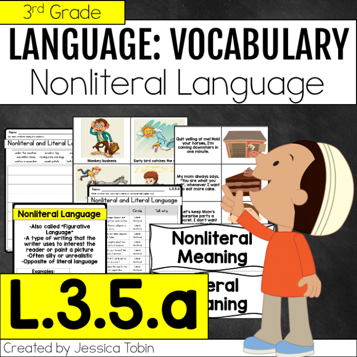 Worksheet featuring idioms with literal and nonliteral language for third graders
