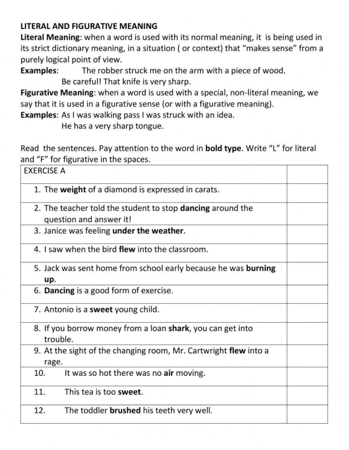 Worksheet for third graders exploring idioms in literal and nonliteral contexts