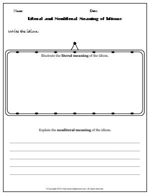 Worksheet for understanding idioms with literal and non-literal contexts for third graders