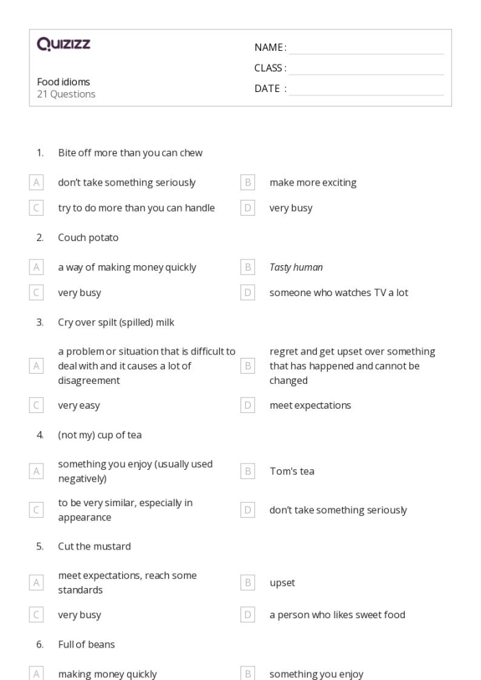 Engaging Idioms: Picture This! worksheet for numbers and counting activities Colorful worksheet featuring idioms and their meanings for third graders