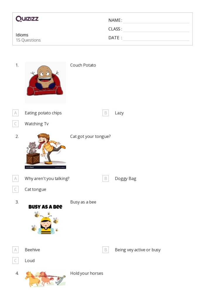 Visual guide to the "Idioms: Picture This!" worksheet for numbers and counting activities Colorful worksheet featuring idioms for third graders to learn about English expressions