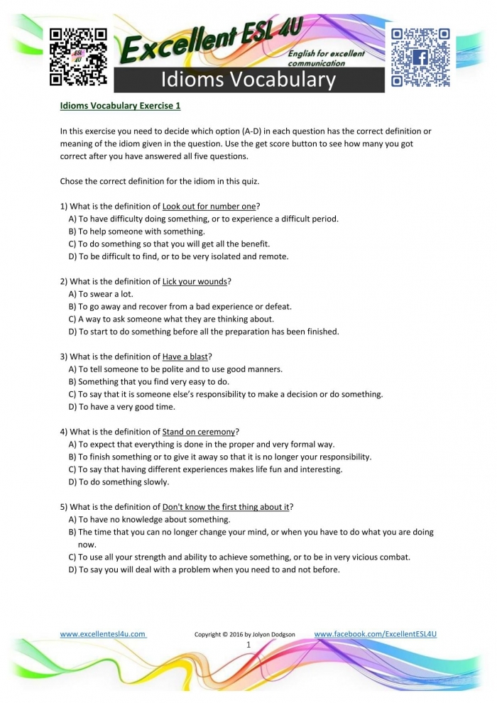 Idioms worksheet: Tell Us What You Think! for time and money lessons Worksheet featuring idioms for third graders to interpret and explain