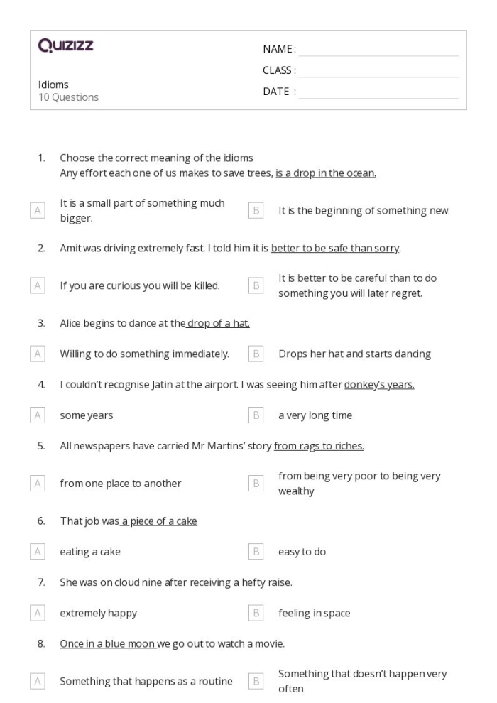 Numbers and Counting worksheet for Third Grade Worksheet featuring idioms and their meanings for third graders focusing on numbers and counting. Engaging visual for the "Idioms: Picture This!" activity.