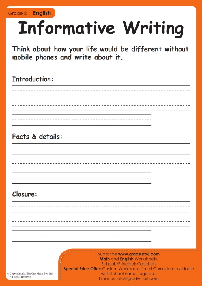 Third grade informational writing check-up worksheet with prompts for assessing student writing skills and responses