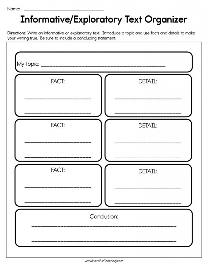 Third grade student completing an informational writing graphic organizer with sections for topic sentence and supporting details