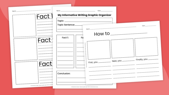 Third grade informational writing graphic organizer worksheet with sections for a topic sentence, supporting details, and conclusion