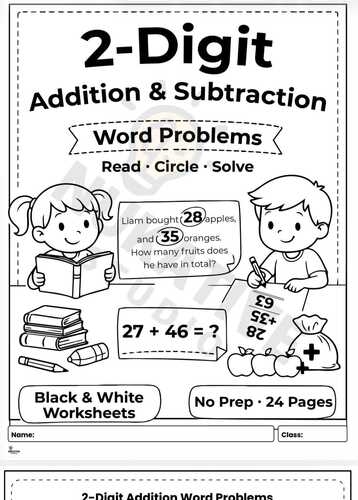 Two-Digit Addition and Subtraction Word Problems Worksheet 18 Third grade students practicing two-digit addition and subtraction word problems on a printable worksheet