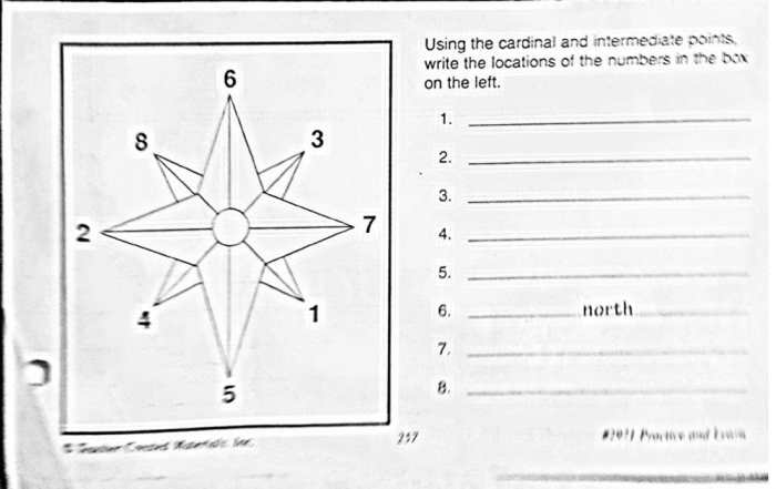 Worksheet featuring a fun mapping activity for learning intermediate directions like northeast and southwest. Engaging worksheet for third graders to practice intermediate directions.