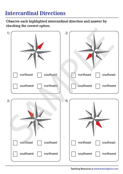 Interactive worksheet for third graders on intermediate directions like northeast and southwest