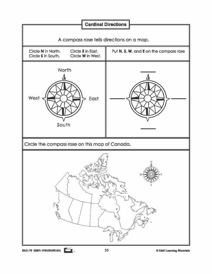 Worksheet for teaching third graders about intermediate directions like northeast and southwest