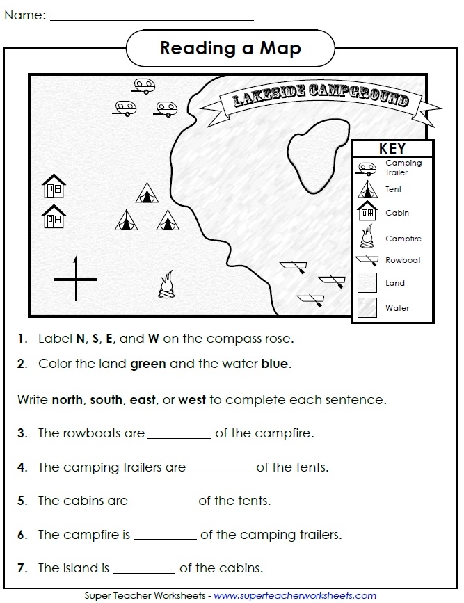 Worksheet for practicing intermediate directions like northeast and southwest for third graders