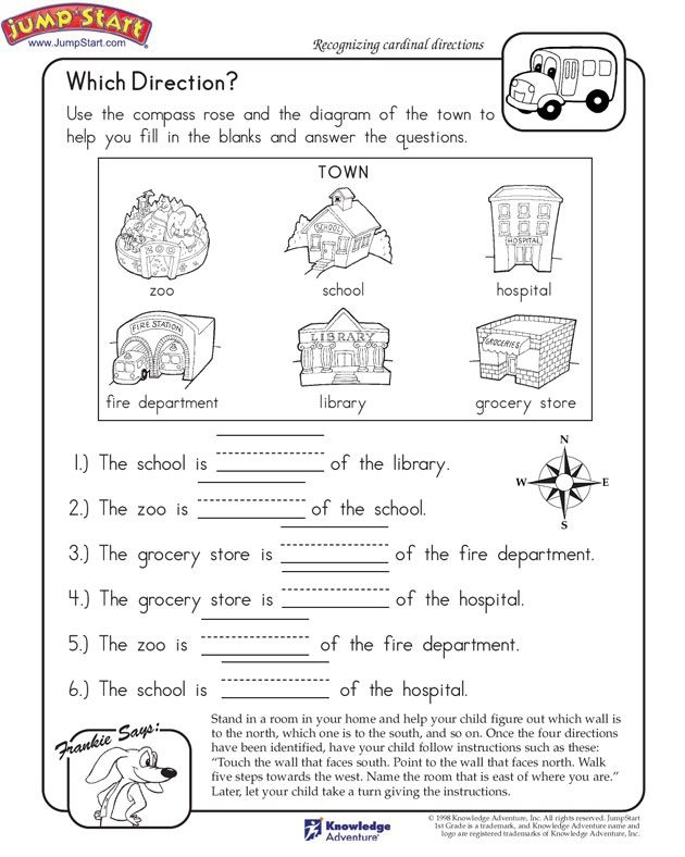 Worksheet displaying intermediate directions for third graders