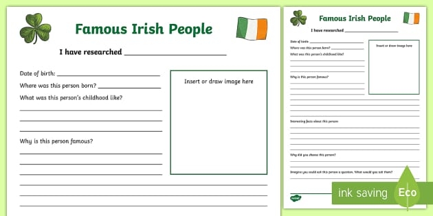 Third grade students reading a biography page about influential Irish Americans for a science and history lesson