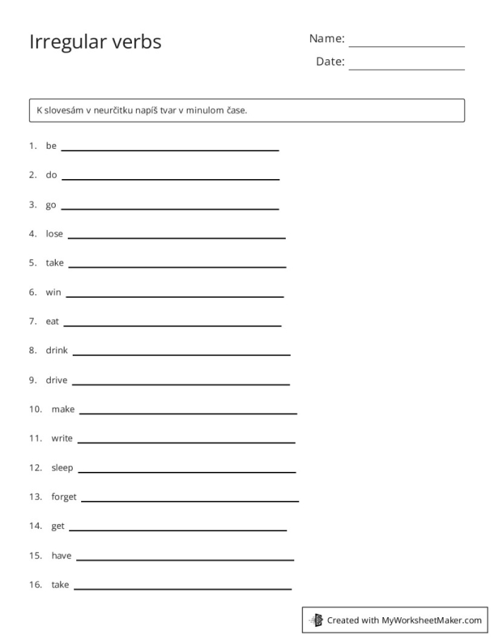 Irregular verbs worksheet designed for third graders to enhance grammar skills