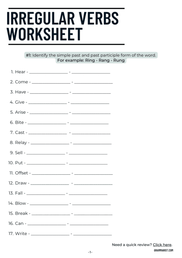 Irregular verbs worksheet designed for third graders to enhance grammar skills