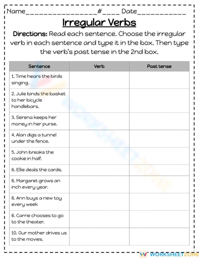 Third grade irregular verbs practice worksheet featuring life science vocabulary