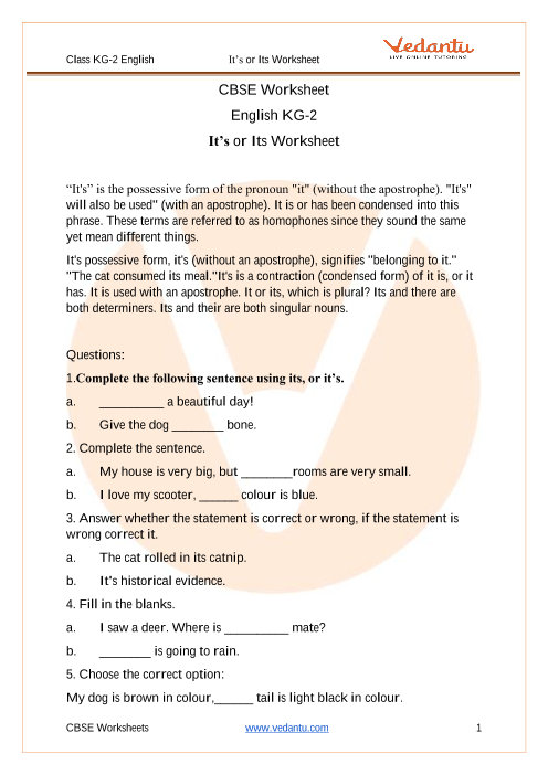 Worksheet helping third graders distinguish between "its" and "it's" through sentence completion. Educational resource for practicing homonyms in a geography context.