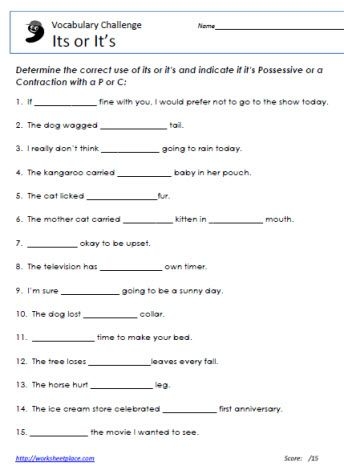 Third grade grammar worksheet about choosing between its and it is in geography themed sentences