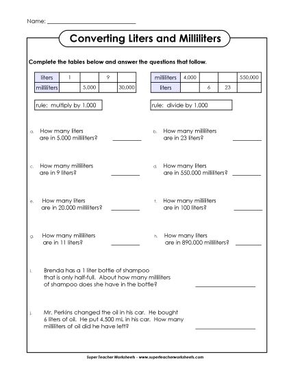 Third grade volume worksheet for matching objects to measurement units Kids engaging with a measurement worksheet on liters and milliliters