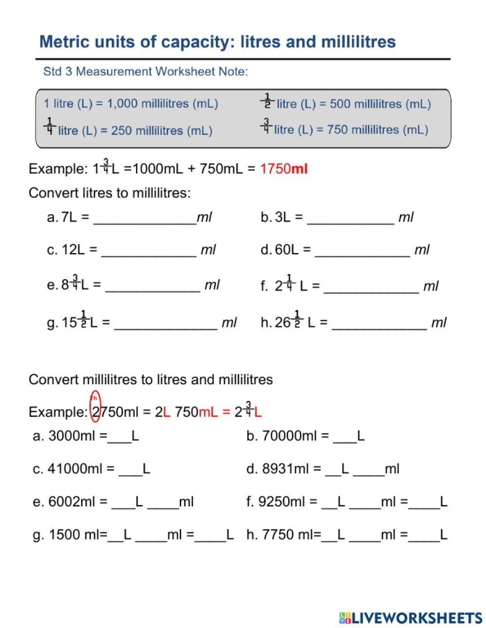 Volume measurement activities for third graders on a fun worksheet Kids engaging with a worksheet on measuring liters and milliliters